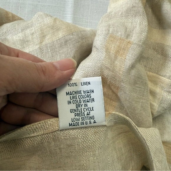 GERTIES Cream Striped Long Sleeve 100% Linen Blouse Cardigan Vacation Size L - Picture 7 of 8
